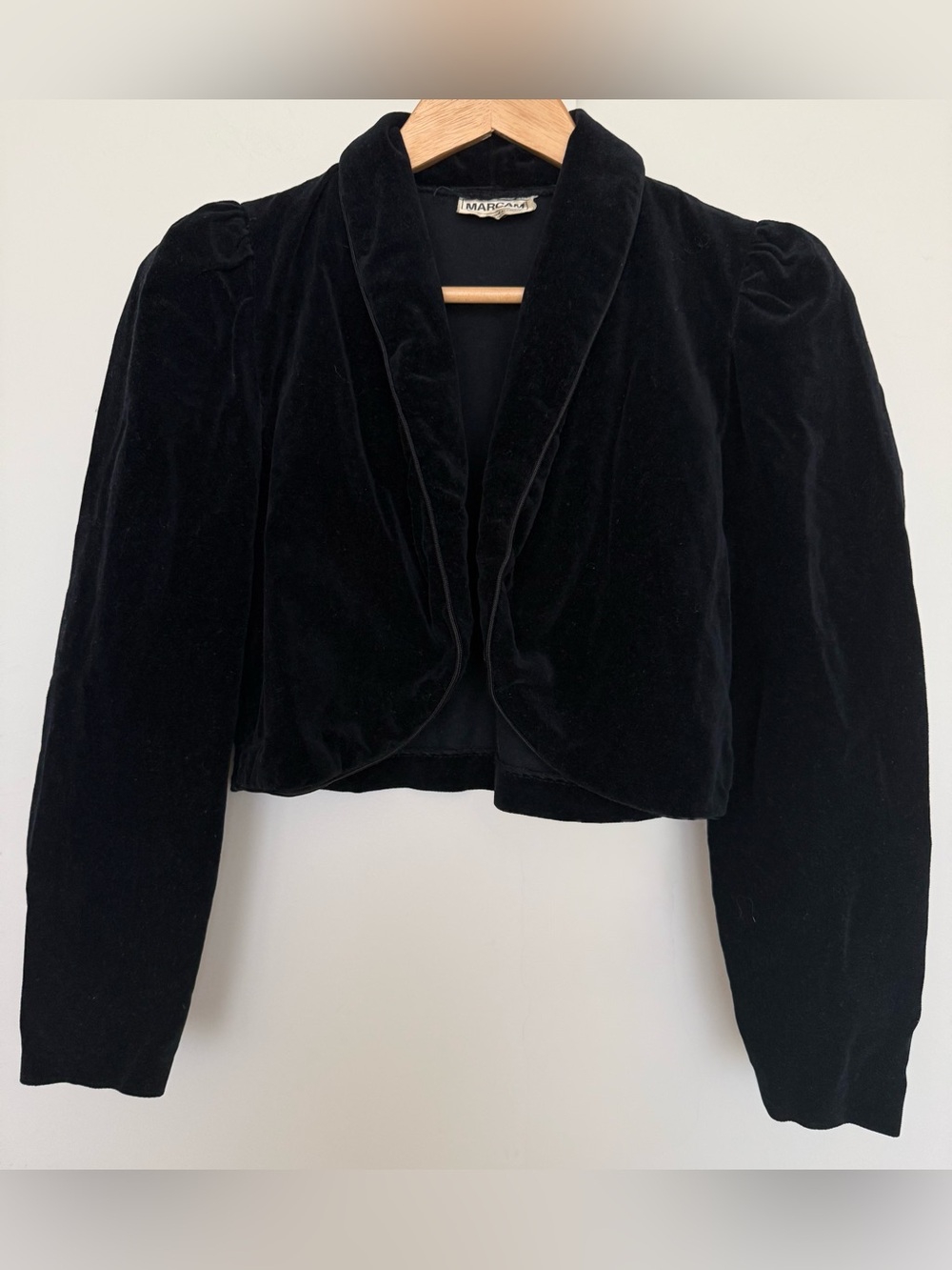 Vintage Black Velvet Cropped Shawl Collar Blazer